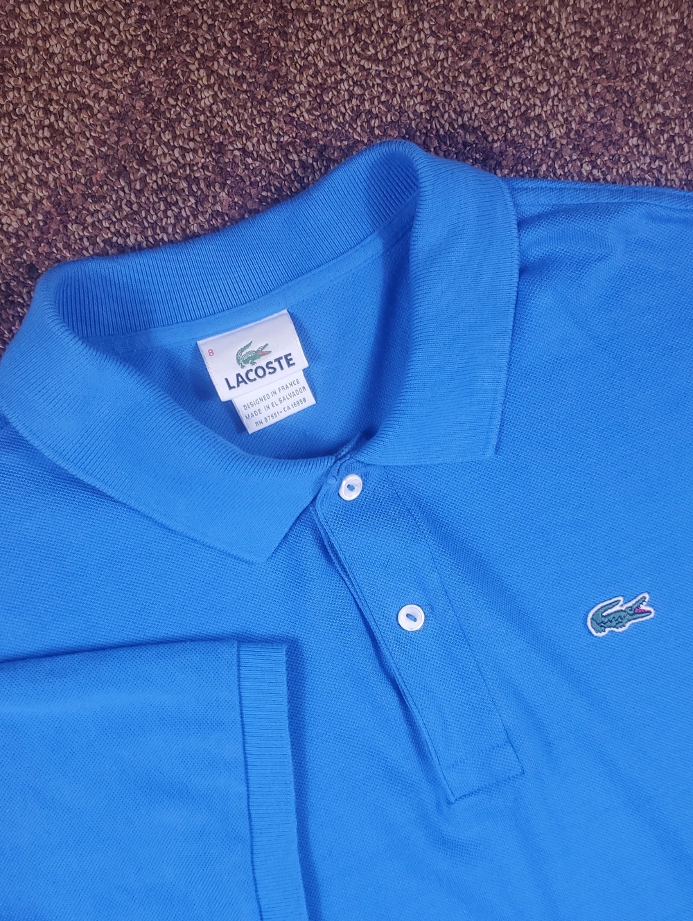 Lacoste Blue Polo Shirt Men's Size 8 100% Cotton Short Sleeve Classic Croc